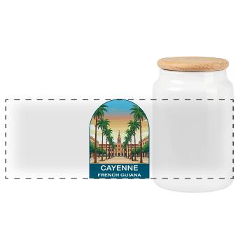 Cayenn French Guiana Vintage Travel Poster - Panoramic Cookie Jar with Wooden Lid - white - Front