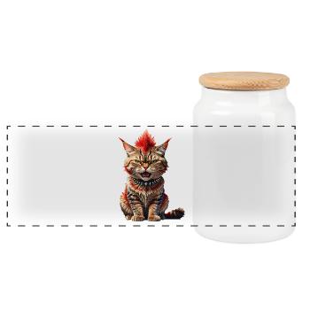 Punk Cat - Panoramic Cookie Jar with Wooden Lid - white - Front