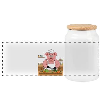 Muscular pig chopping salad - Panoramic Cookie Jar with Wooden Lid - white - Front
