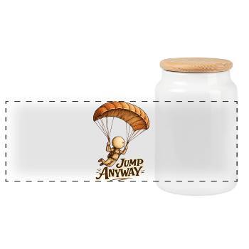 The Little Thought | Courage to jump: Jump Anyway - Panoramic Cookie Jar with Wooden Lid - white - Front
