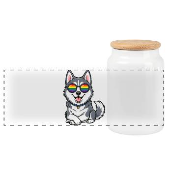 LGBT Pride Month - Cute Husky  - Panoramic Cookie Jar with Wooden Lid - white - Front