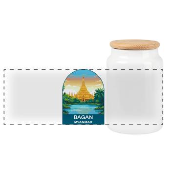 Bagan Myanmar Tempel Vintage-Reiseplakat - Panorama Keksdose mit Holzdeckel - Weiß - Vorne