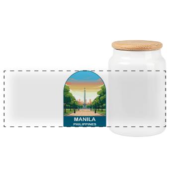 Manila, Philippinen Vintage-Reiseillustration - Panorama Keksdose mit Holzdeckel - Weiß - Vorne