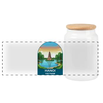 Affiche de voyage vintage de la pagode Vietnam de Hanoï - Boîte à biscuits avec couvercle en bois - blanc - Devant