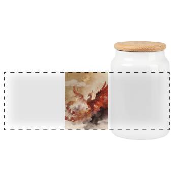 The Apotheosis of the Phoenix: Cosmic Harmony - Panoramic Cookie Jar with Wooden Lid - white - Front
