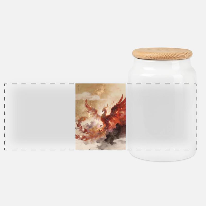  L'Apothéose du Phénix : Harmonie Cosmique - Boîte à biscuits avec couvercle en bois - blanc