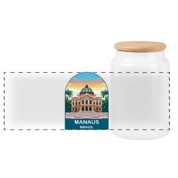 Manaus Brazil Amazone Opera House Travel Poster - Panoramic Cookie Jar with Wooden Lid - white - Front