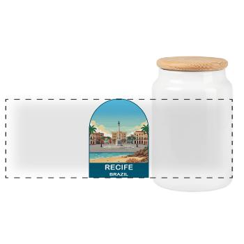 Art vintage de voyage de plage et de ville à Recife, Brésil - Boîte à biscuits avec couvercle en bois - blanc - Devant