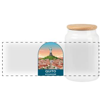 Quito Ecuador El Panecillo Vintage Travel Art - Panoramic Cookie Jar with Wooden Lid - white - Front