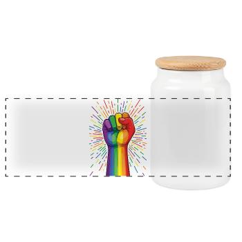 LGBTQ Pride Month - Proud! Love is Love - Panoramic Cookie Jar with Wooden Lid - white - Front