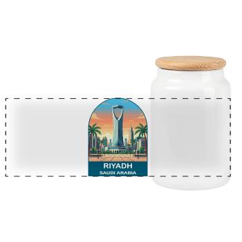 Riyadh Saudi Arabia Kingdom Centre Travel Poster - Panoramic Cookie Jar with Wooden Lid - white - Front