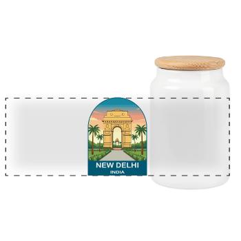 Design de voyage urbain vintage à la porte indienne de New Delhi - Boîte à biscuits avec couvercle en bois - blanc - Devant