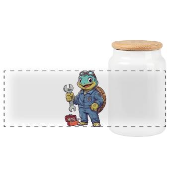 Turtle Mechanic Hero - Panoramic Cookie Jar with Wooden Lid - white - Front