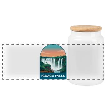 Iguacu Falls Vintage Waterfall Travel Poster Art - Panoramic Cookie Jar with Wooden Lid - white - Front
