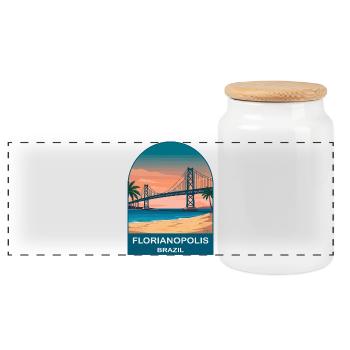 Florianópolis Brazil Bridge Vintage Travel Art - Panoramic Cookie Jar with Wooden Lid - white - Front