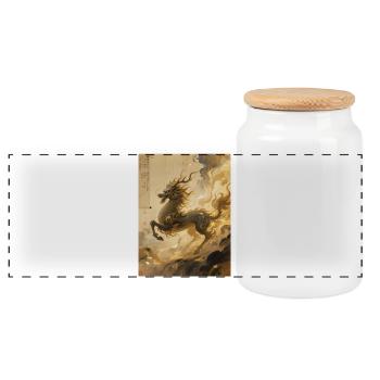 Jade Dawn: Qilin – Sacred Omen - Panoramic Cookie Jar with Wooden Lid - white - Front