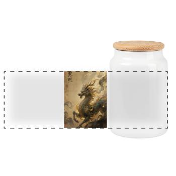 Le Souffle Cosmique : Qilin – Constellation - Boîte à biscuits avec couvercle en bois - blanc - Devant