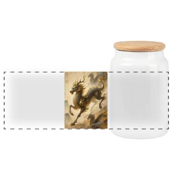 The Jade Apotheosis: Qilin – Eternity - Panoramic Cookie Jar with Wooden Lid - white - Front