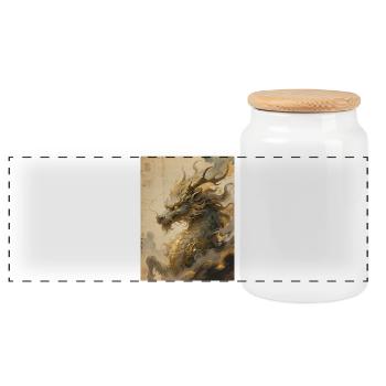 The Heavenly Step: Qilin – Divine Clemency - Panoramic Cookie Jar with Wooden Lid - white - Front