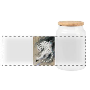 L'Ombre du Sommet : Baihu – Crépuscule Mystique - Boîte à biscuits avec couvercle en bois - blanc - Devant