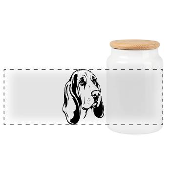 Basset_Hound Front View Cartoon Black - Panoramic Cookie Jar with Wooden Lid - white - Front