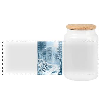 Ville bleue hivernale enneigée - Boîte à biscuits avec couvercle en bois - blanc - Devant