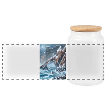 Icy Rocky Bridge over City - Panoramic Cookie Jar with Wooden Lid - white - Front