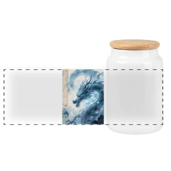 The Master of Floods: Blue Dragon – Whirlwind - Panoramic Cookie Jar with Wooden Lid - white - Front