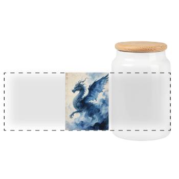 The Ancestral Flight: Yinglong – First Breath - Panoramic Cookie Jar with Wooden Lid - white - Front