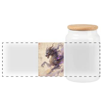 The Purple Apotheosis: Qilin Zijin – Harmony - Panoramic Cookie Jar with Wooden Lid - white - Front