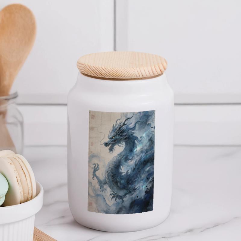 Die Sternennacht: Blauer Drache – Aether Panorama Keksdose mit Holzdeckel