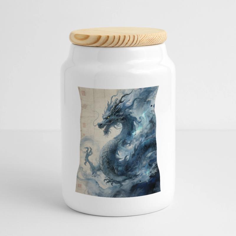 Die Sternennacht: Blauer Drache – Aether Panorama Keksdose mit Holzdeckel