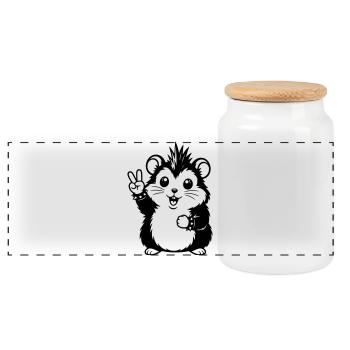 Hamster punk avec le signe de la paix - Boîte à biscuits avec couvercle en bois - blanc - Devant