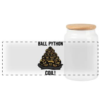 Royal Python Ball Python Coil Reptile Pyramid - Panoramic Cookie Jar with Wooden Lid - white - Front