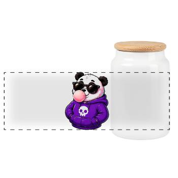 Cool_Panda_Bubblegum_Attitude - Panoramic Cookie Jar with Wooden Lid - white - Front
