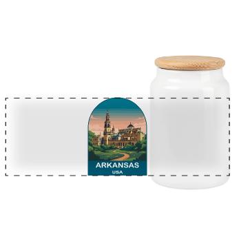 Arkansas USA Vintage Travel Poster Art - Panoramic Cookie Jar with Wooden Lid - white - Front