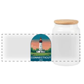 Connecticut USA Vintage Travel Poster Art - Panoramic Cookie Jar with Wooden Lid - white - Front
