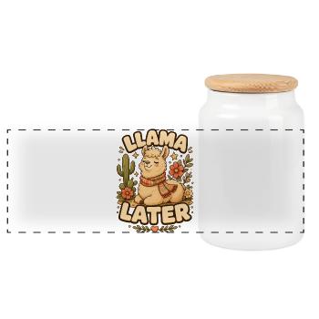 Llama Later Lama - Panorama Keksdose mit Holzdeckel - Weiß - Vorne