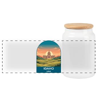 Idaho USA Vintage-Reiseplakat-Kunst - Panorama Keksdose mit Holzdeckel - Weiß - Vorne