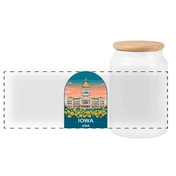 Iowa USA Vintage Travel Poster Art - Panoramic Cookie Jar with Wooden Lid - white - Front