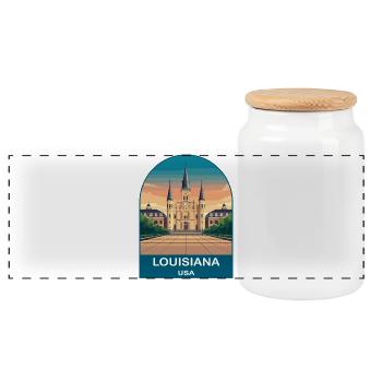 Louisiana USA Vintage Travel Poster Art - Panoramic Cookie Jar with Wooden Lid - white - Front