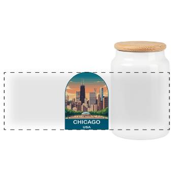 Art d’affiches de voyage vintage Chicago USA - Boîte à biscuits avec couvercle en bois - blanc - Devant