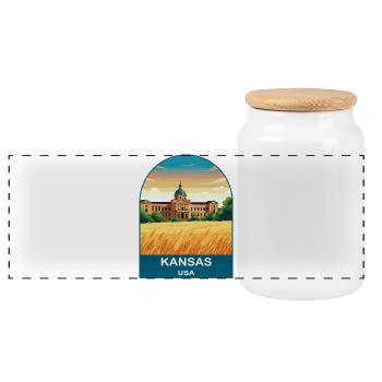Kansas USA Vintage-Reiseplakat-Kunst - Panorama Keksdose mit Holzdeckel - Weiß - Vorne