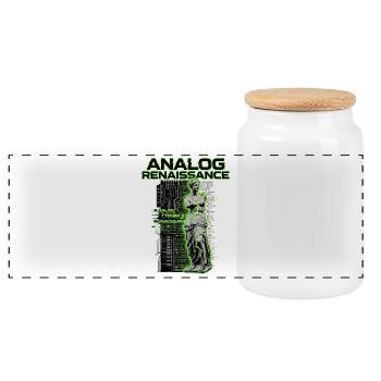 Analog Renaissance Cyberpunk - Panoramic Cookie Jar with Wooden Lid - white - Front