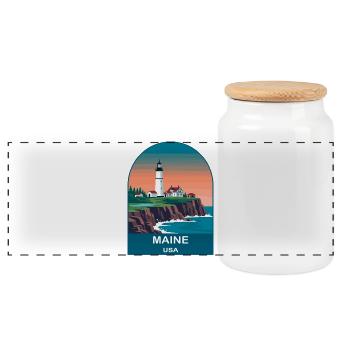 Maine USA Vintage Travel Poster Art - Panoramic Cookie Jar with Wooden Lid - white - Front