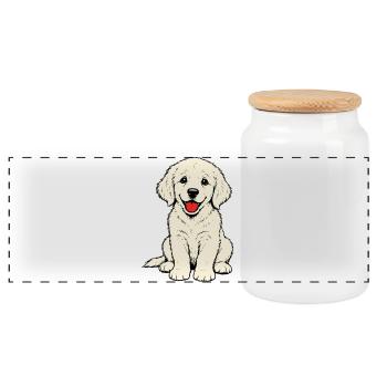 Golden_Retriever_Welpen_sitzend_beige - Panorama Keksdose mit Holzdeckel - Weiß - Vorne