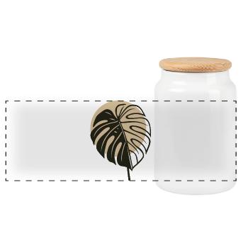 Monstera Blatt – Modernes Boho Naturmotiv - Panorama Keksdose mit Holzdeckel - Weiß - Vorne