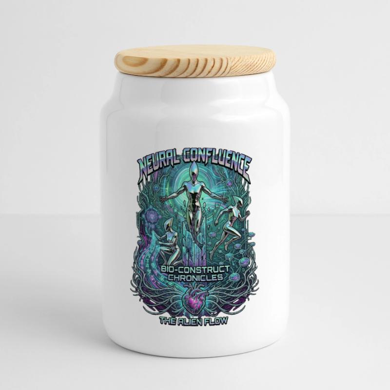 Neural Confluence Bio-Construct Chronicles Panorama Keksdose mit Holzdeckel