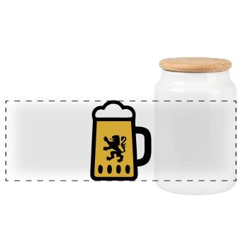 Beer Mug Bavaria Lions Coat of Arms Folk Festival - Panoramic Cookie Jar with Wooden Lid - white - Front