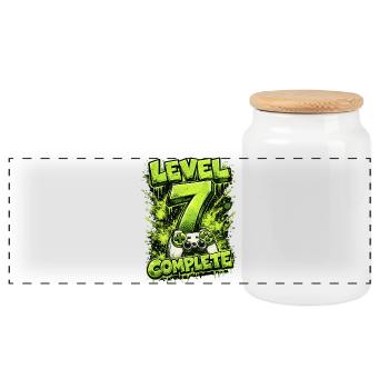 Level 7 Complete Gamer Shirt – Green Gaming - Panoramic Cookie Jar with Wooden Lid - white - Front